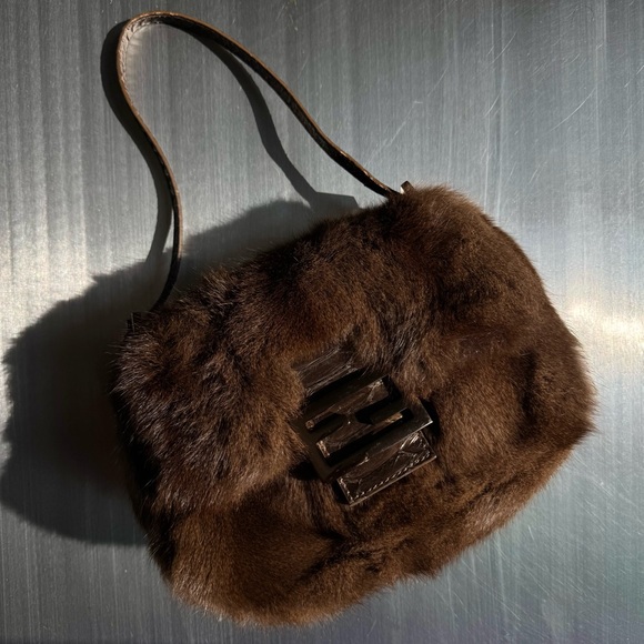 Fendi Handbags - Fendi Vintage Rabbit Fur Mini Baguette in Brown